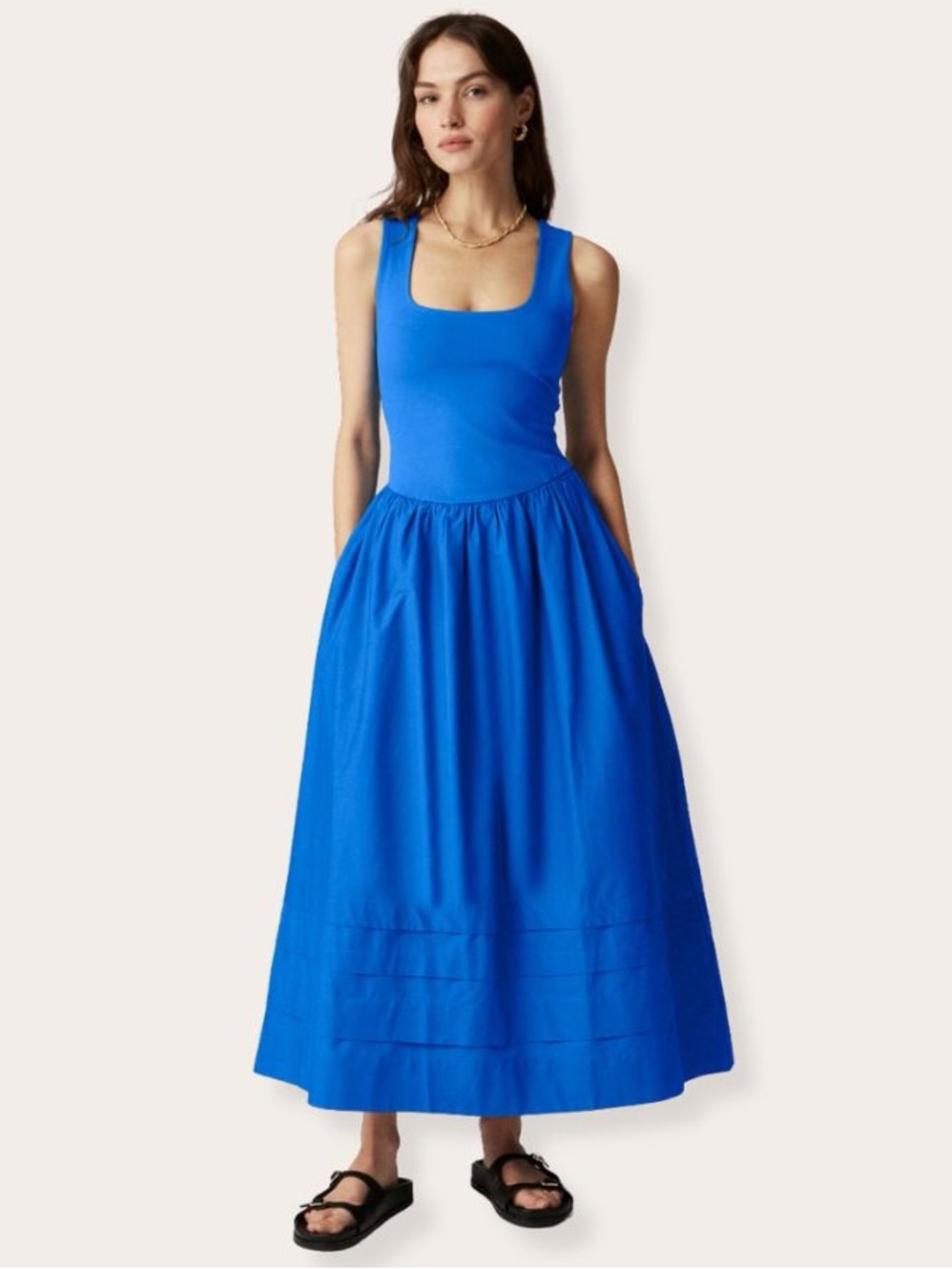 J. Crew Petite Drop Waist Mixy Midi Dress Square Neck Royal Blue XSP